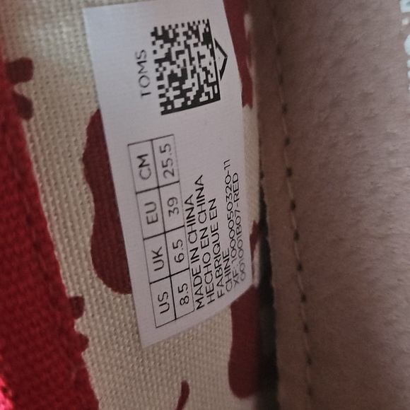 TOMS Womens Alpargata Red Canvas Slip On Flat Shoes Size 8.5 US NEW - Picture 8 of 8